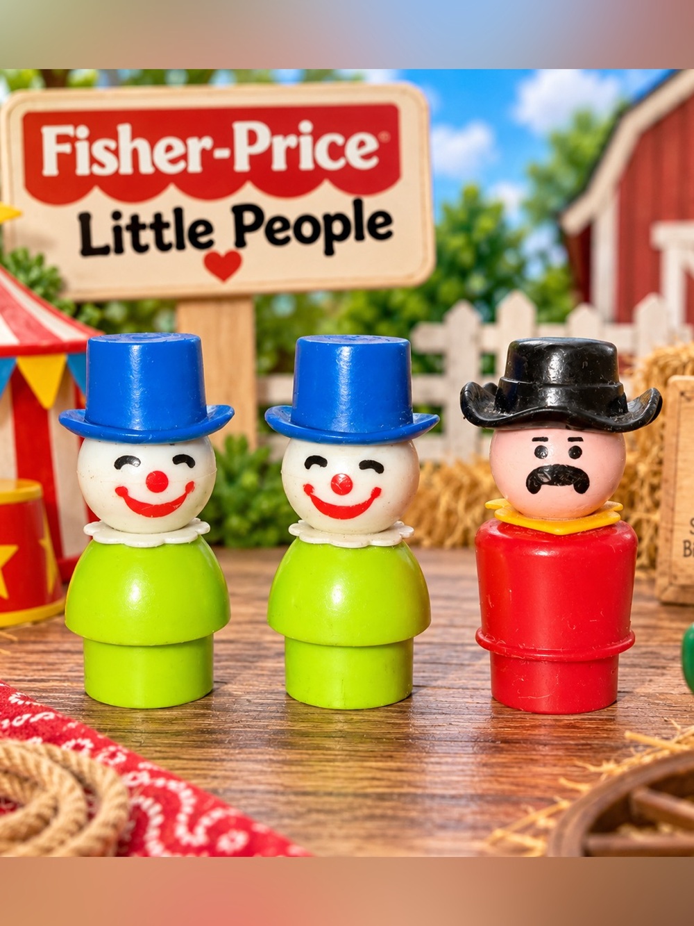 Vintage Fisher Price Little People Lot 2 Clowns & Western Cowboy Figures